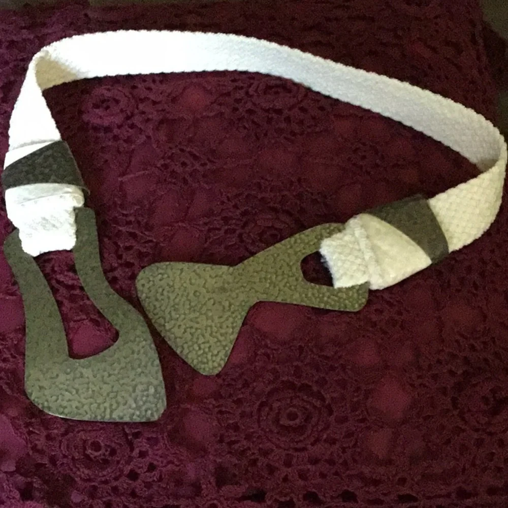 Cream w/ burnished metal belt